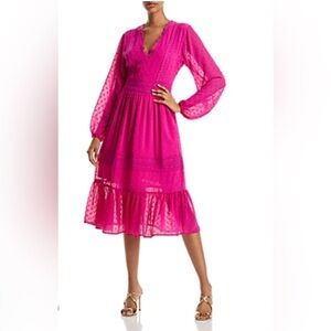 Aqua Swiss Dot V-Neck Midi Dress Sz-M